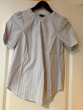 Talbots Women’s Blue and White Striped Ruffle Popover Blouse Like New Size XS